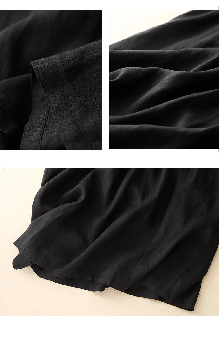 Korean Style Summer Fashion Solid Color Simple Basic Cotton Linen Dress for Women Good Quality Half Sleeve Elegant Frock Female
