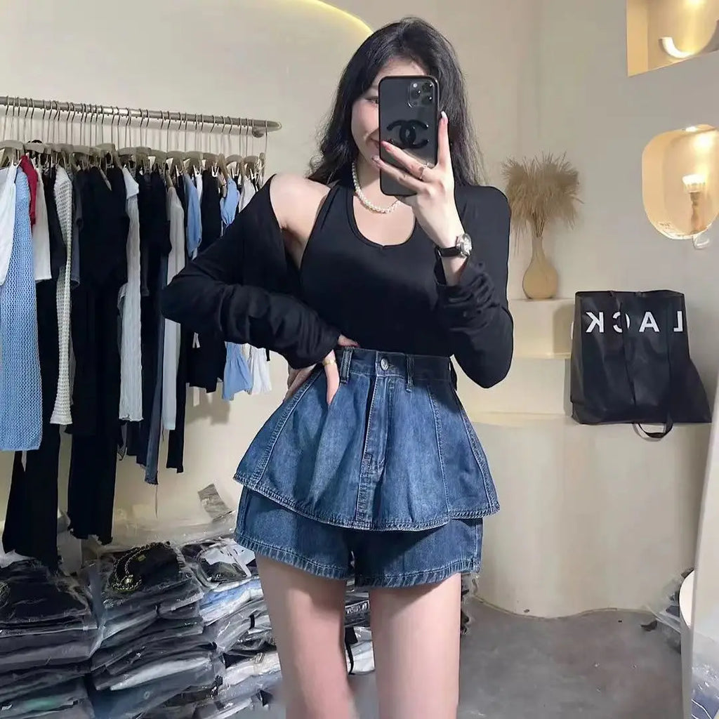 plus Size Retro Denim  Skirt Women's Thin A-Line Cake Skirt Slimming High Waist Jeans Skirt Casual High Waist Skirt