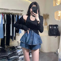 plus Size Retro Denim  Skirt Women's Thin A-Line Cake Skirt Slimming High Waist Jeans Skirt Casual High Waist Skirt
