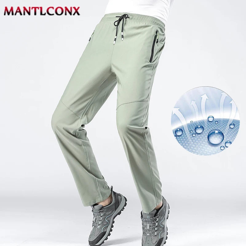 Thin Summer Stretch Pants with Zipper Pockets Quick Dry Hiking Camping Trousers Men Gym Fitness Jogging Running Sports Pants Men