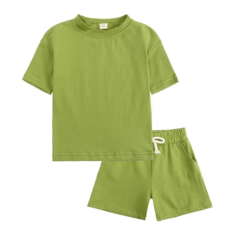 Kids Tales Unisex Cotton Tracksuit Outfit Set - Short Sleeve Top & Shorts