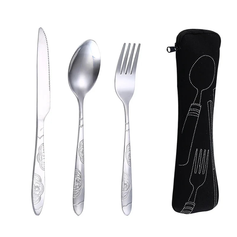 Cuchara de camping de viaje, juego de cubiertos de viaje con cremallera, estuche de almacenamiento portátil para herramientas de cena, hogar, picnic, vajilla lavable