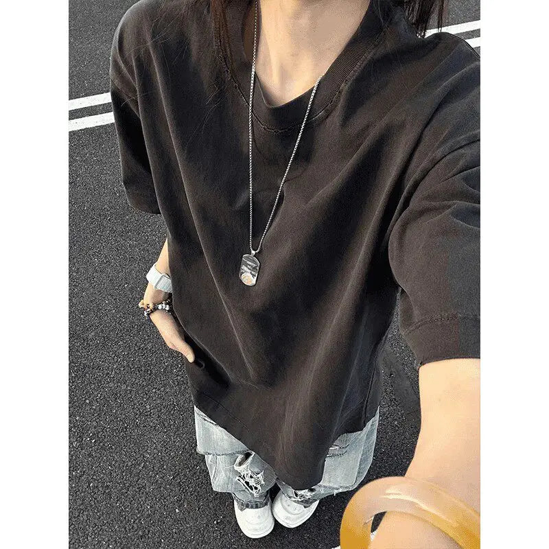 Men's Vintage Washed Blue T-Shirt Short Sleeve Oversized Casual