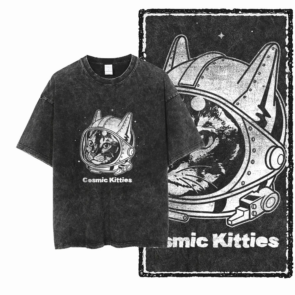 Coolmind Db Cat Printed Acid Washed Cotton T Shirt Unisex Exclusive Graphic Streetwear Tee For Men Big Size