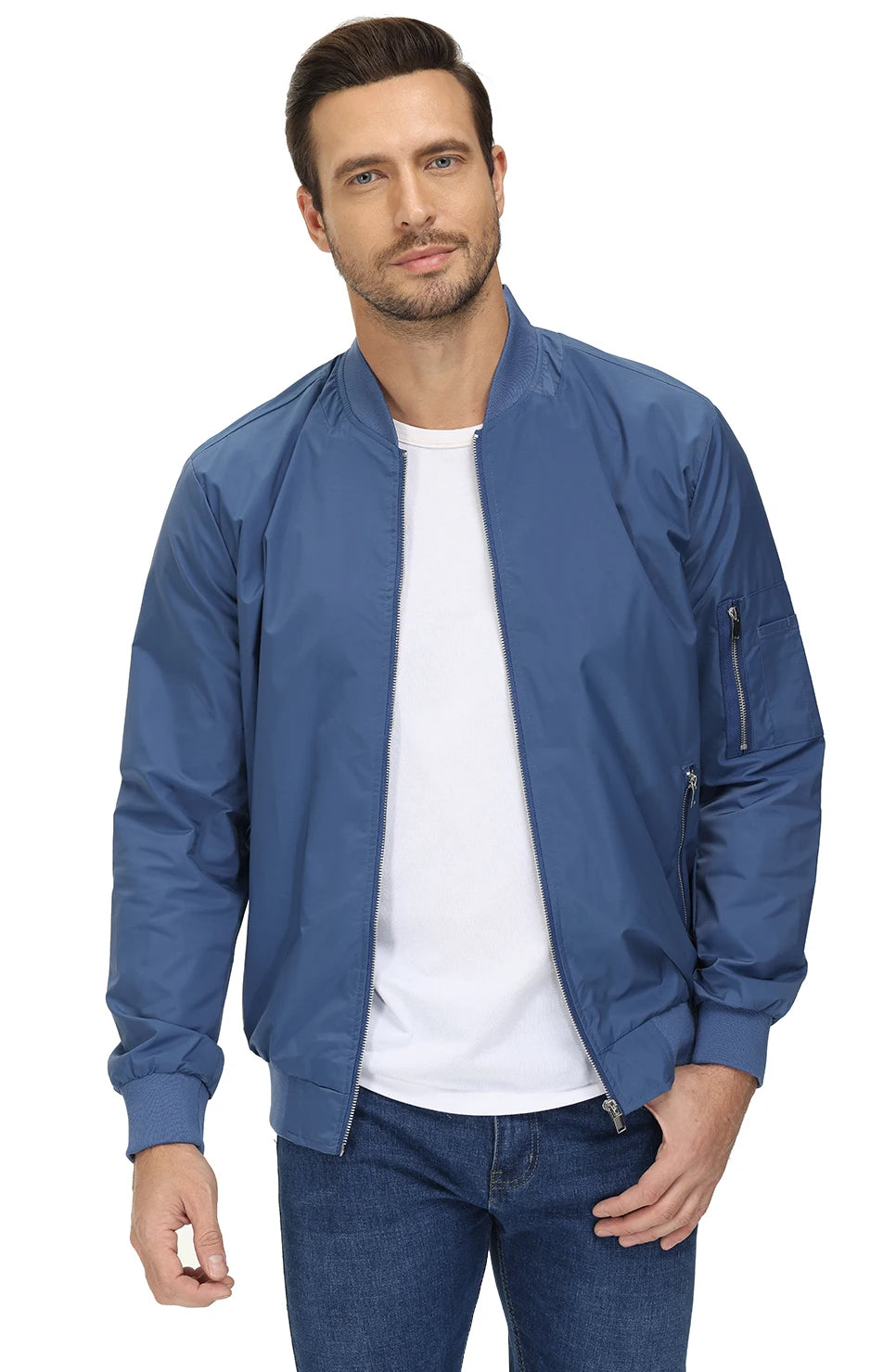 TACVASEN Spring Fall Thin Bomber Jackets Mens Jacket Lightweight Casual Windbreaker Zip Pockets Coats Biker Outwear Outdoor Male