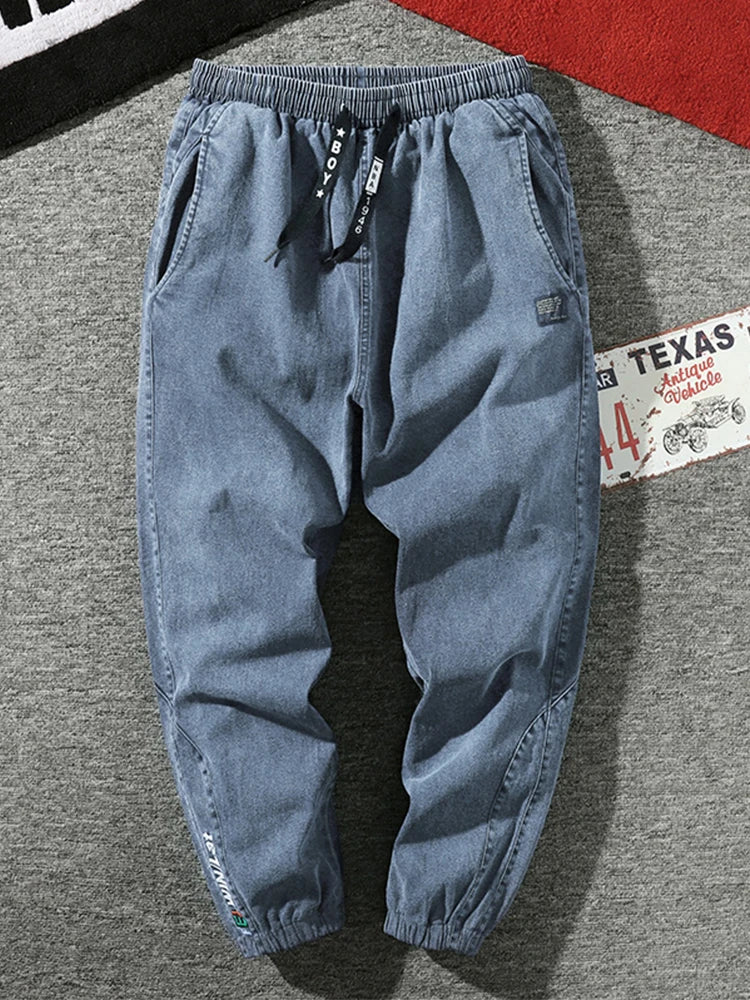 Big Size Men'S Jogger Jeans 6Xl 7Xl 8Xl Streetwear Black Blue Casual Denim Cargo Pants Stretch Cotton Taper Jeans Baggy Trousers