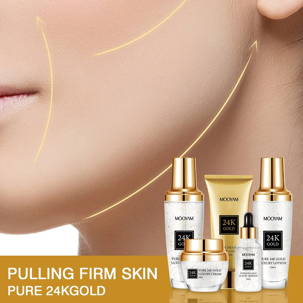 24K Gold LUXURY Moisturizin Anti-Wrinkle Set Reduces Fine Lines Repairs Skin Hydrates Brightens Anti-Aging Firming Skin care