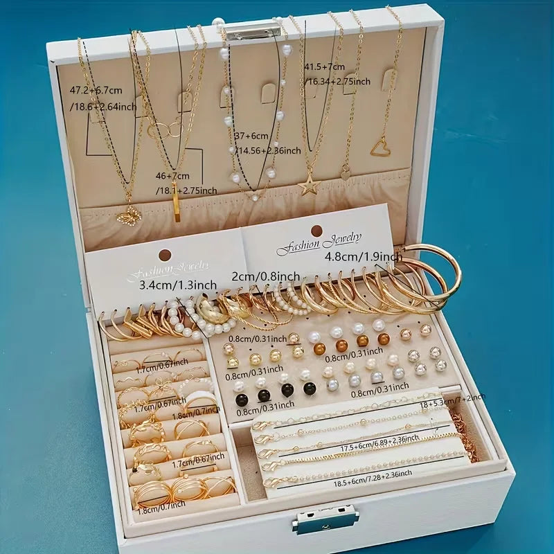 86 Pcs Fashion Jewelry Set For Women'S Pearl Alloy Earrings Necklaces Rings Bracelets Stackable Boho Jewelry Daily No Box