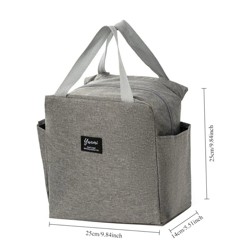 Bolsa de almuerzo portátil con doble bolsillo, lonchera térmica de lona, bolsa de almuerzo escolar, lonchera portátil, almacenamiento de alimentos para picnic
