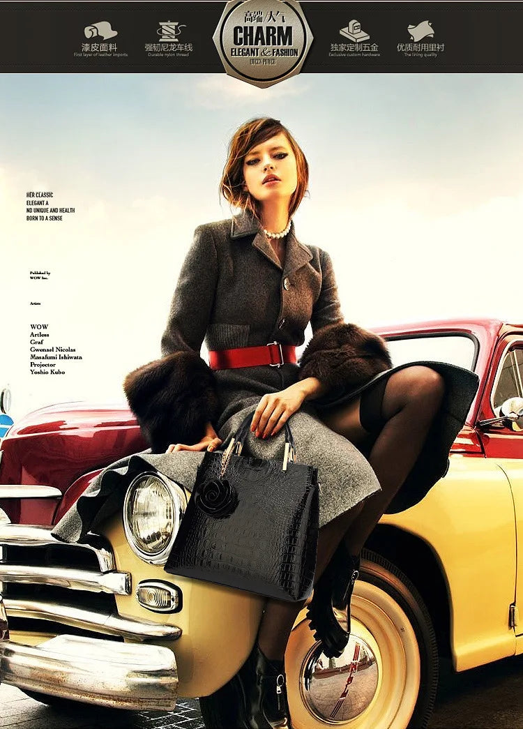 2025 New Patent Leather Women's Bag Striped Handbag Women's Crossbody Shoulder Bag Shell Bag Large Capacity Outdoor Travel