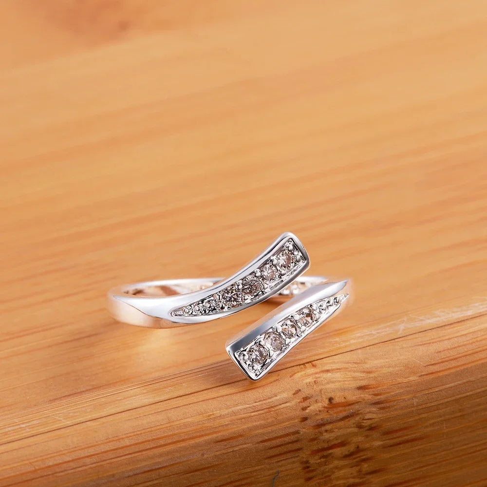 Hot 100% 925 Sterling Silver Crystal Ring For Women'S Adjustable Size Fashion Engagement Wedding Luxury Jewelry Holiday