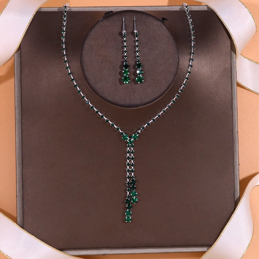 Women'S Fashion Necklace Earrings Set Rhinestone Wedding Accessories Bridal Lady Dangle Earring Pendant Elegant Jewellery Sets