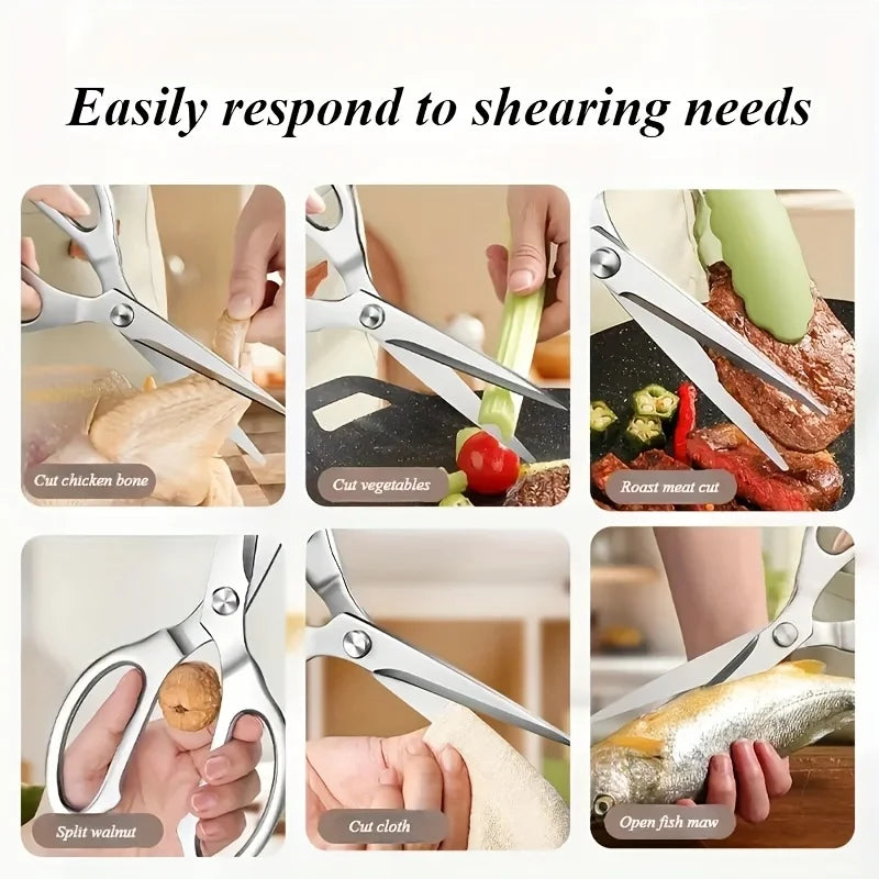 Stainless Steel Kitchen Scissors, Powerful Multifunctional Household Scissors for Meat, Poultry, Free Magnetic Scissors Cover