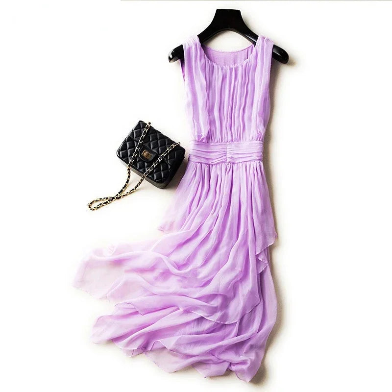 100% Mulberry Silk Dress Slim Silk Dress 2024 Summer Women's Clothing Super Fairy Beach Dresses Long Elegant Dresses For Women