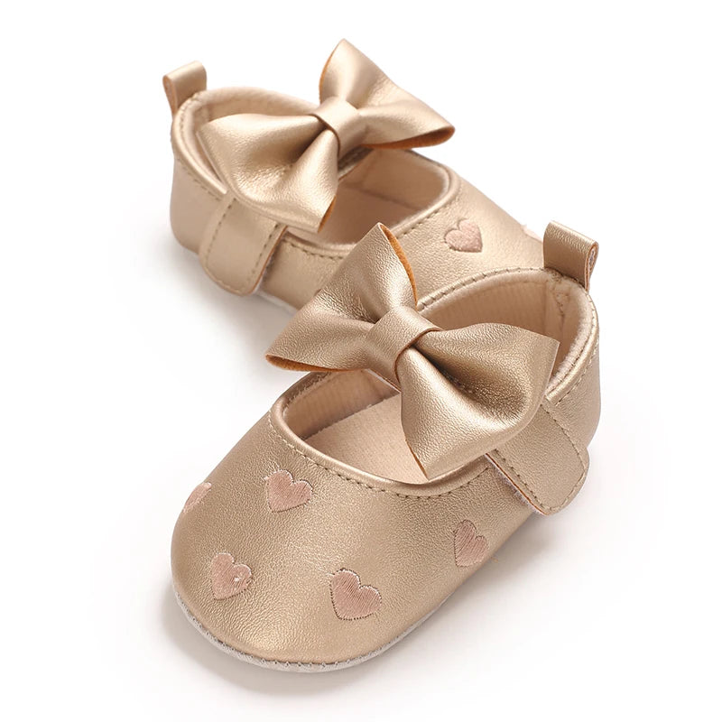 Baby Girl Classic Dress Shoes 0-18M Cute Bow Knot Heart First Walkers Soft Sole Comfortable Newborn Infant