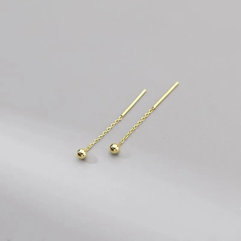 Rose Gold Threader Drop Earrings for Women Long Hanging Zircon Crystal Piercing Jewelry