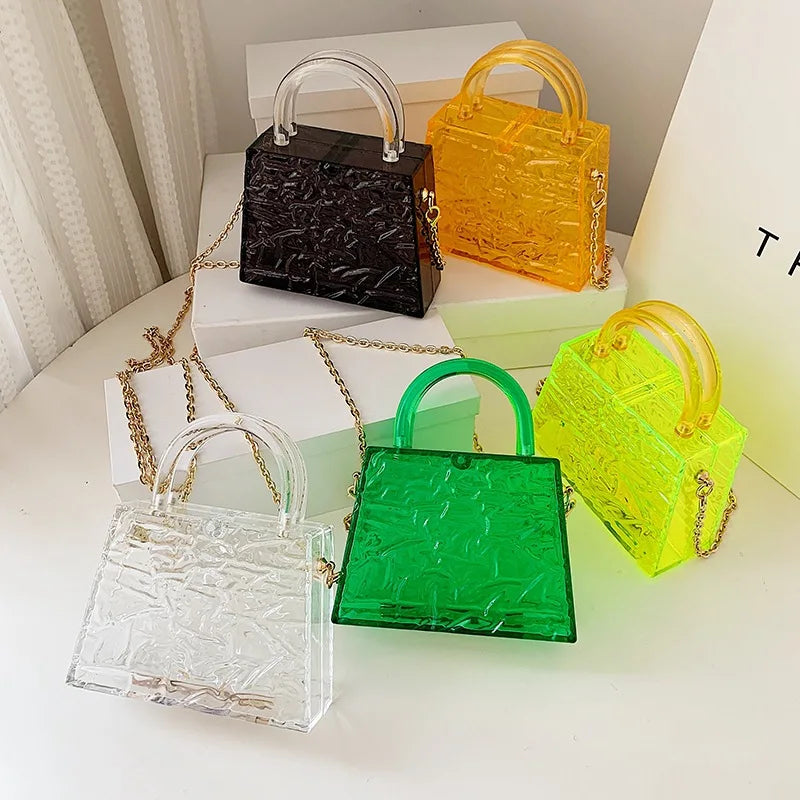 Fashion Transparent Acrylic Box Women Handbags Designer Clear Pvc Shoulder Crossbody Bags Luxury Evening Clutch Small Purse