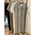 Summer Thin Plus Size Loose Short Sleeved Dress Women 2025 New Letter Printed Simple Round Neck Dress