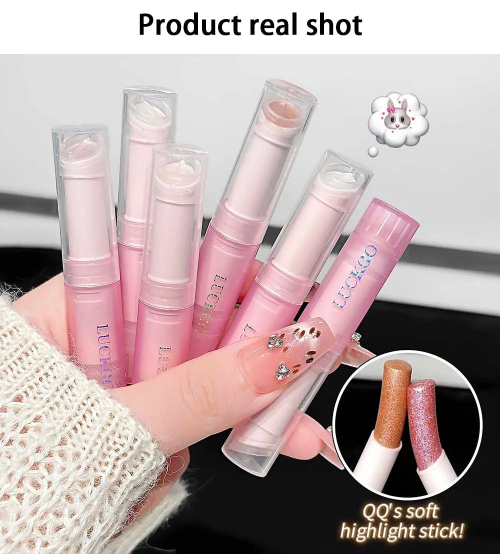 LUCKGO Jelly Eyeshadow Stick Eye Shadow Pen, Waterproof Sweatproof, Not Easy to Break, Pearlescent, Fine Shiny, Lazy Eyeshadow