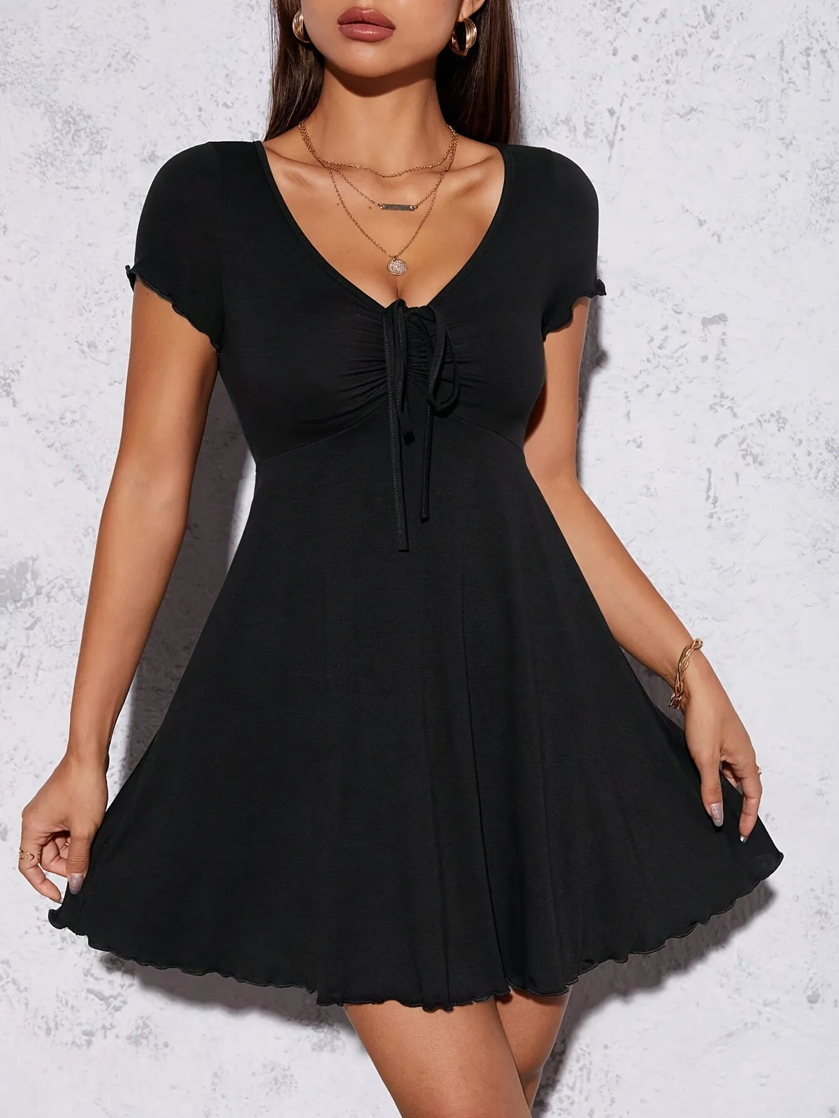Summer Women V Neck Dress Pure Desire Style French Slim Fit Elegant Bowknot Waist Tied Casual Daily Party Dresses
