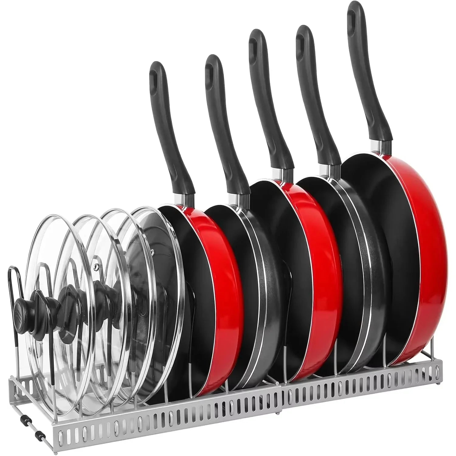 Estante expandible para guardar ollas y sartenes para gabinetes, organizador de ollas y tapas con 6 estantes ajustables para herramientas de organización de cocina