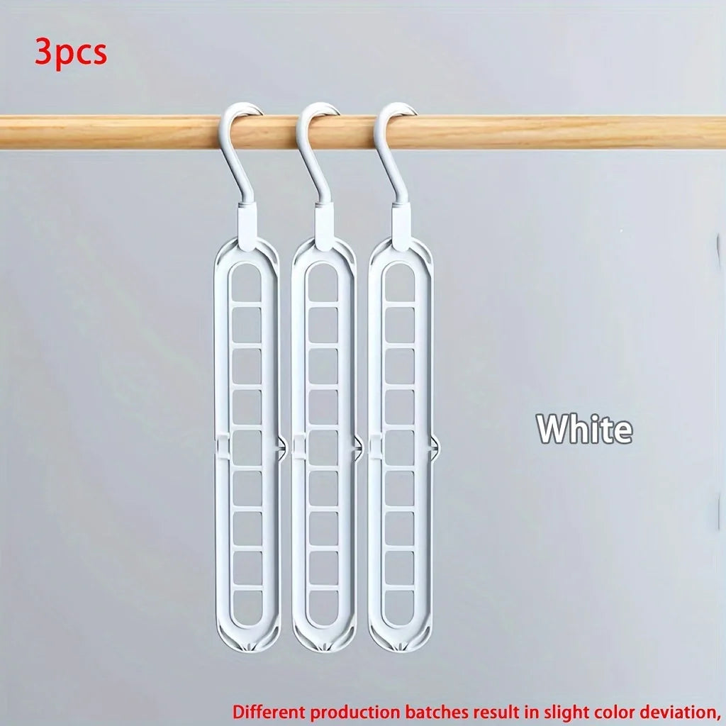 9-Hole Foldable Clothes Hangers - Plastic Space Saving Organizer 3pcs