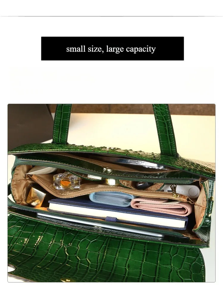 Crocodile Pattern Women's Bag 2026 New Style Messenger Bag Women's High-End Boston Pillow Bag Light Luxury Leather Shoulder Bag