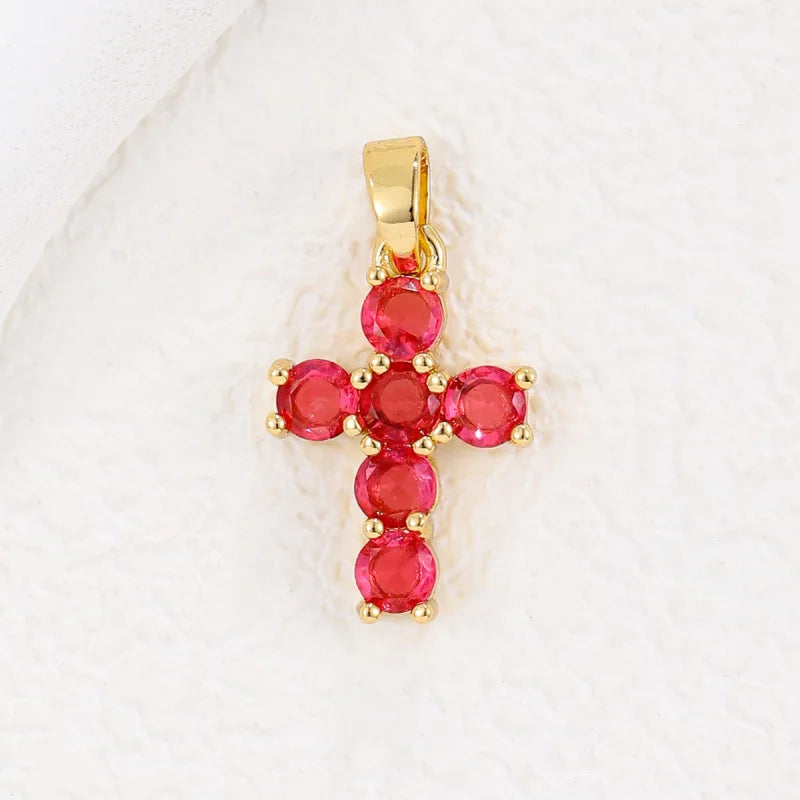Collar de piedra natal para mujer con colgante de cruz de circonitas chapado en oro de 18 quilates, regalo elegante y atemporal