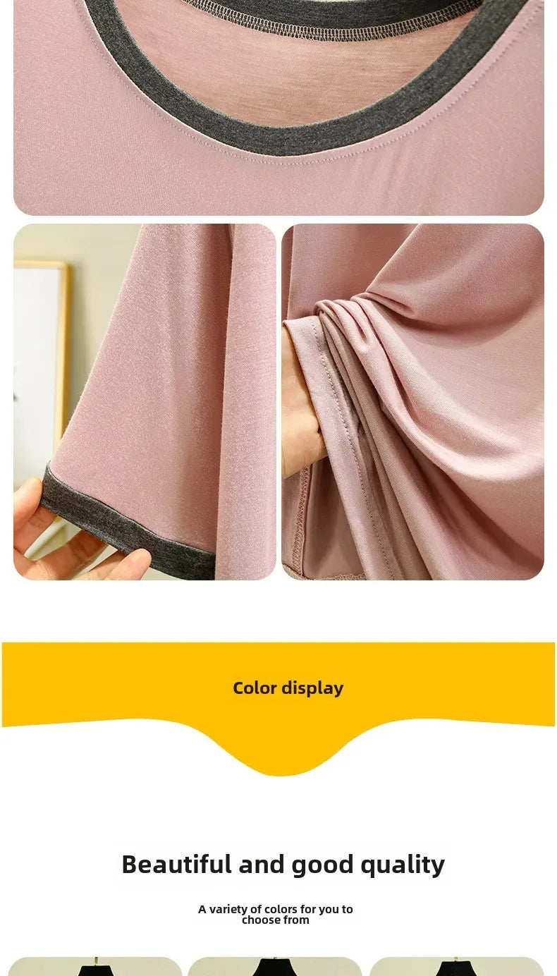 Women's Modal Short Sleeve Dress Summer Plus Size Loose Fit Thin Nightgown Homewear Versatile Base Long Dress