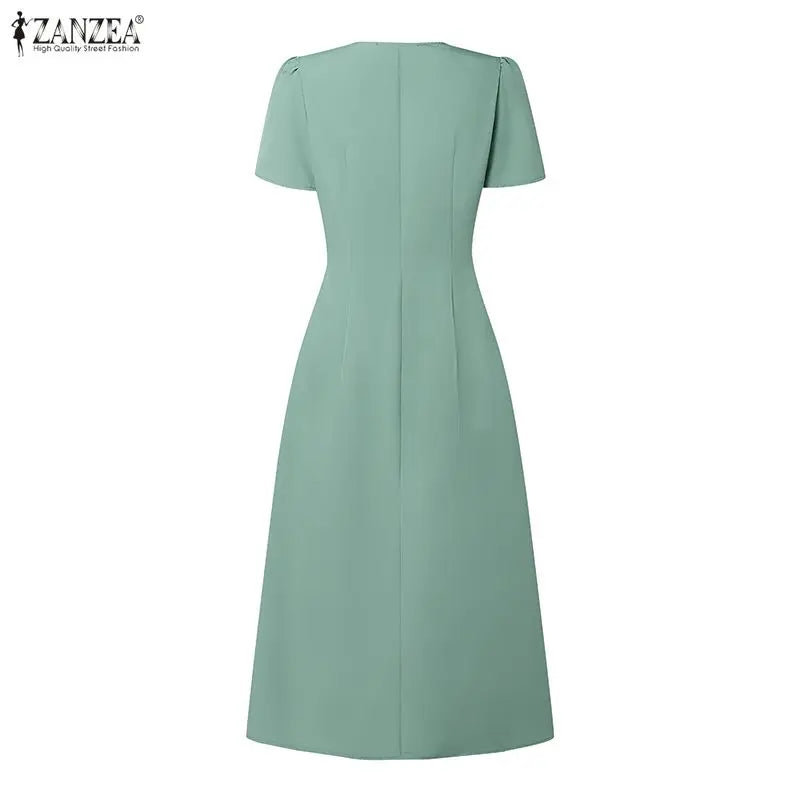 Elegant V Neck Petal Sleeve Sundress ZANZEA Women Summer Dress Stylish Solid A Line Pleated Holiday Dresses Casual OL Work Robe