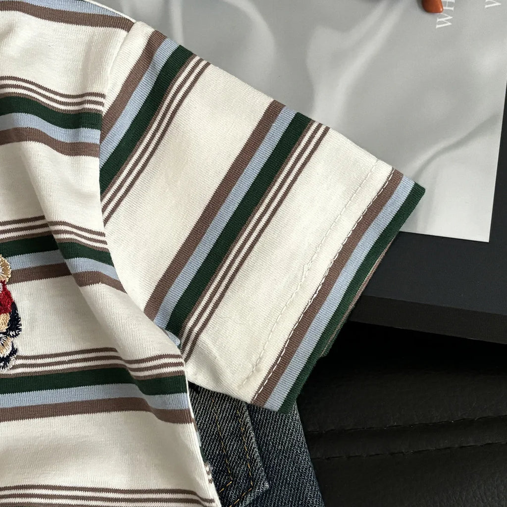 Summer Cotton Children Stripe Short Sleeve T-shirt For Boys and Girls Vintage Fashion Tops