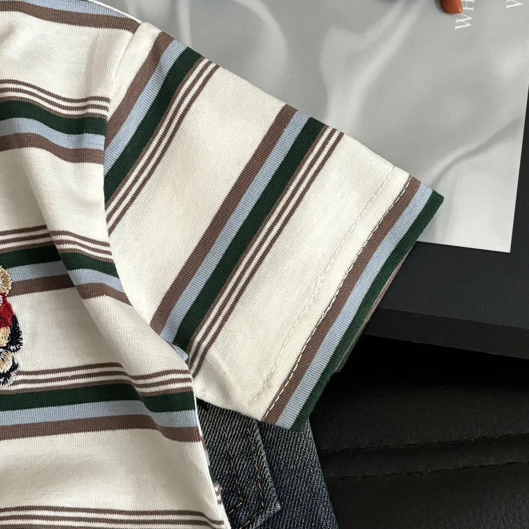 Summer Cotton Children Stripe Short Sleeve T-shirt For Boys and Girls Vintage Fashion Tops