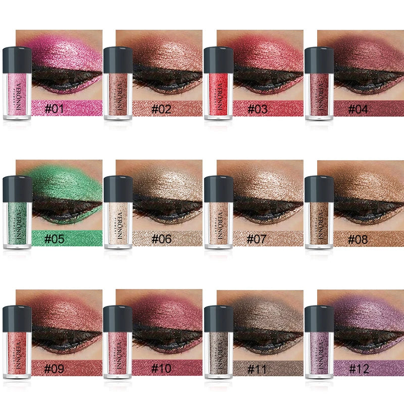 Single-color pearlescent diamond eyeshadow powder, finely milled, highly pigmented, and blendable for a party look.