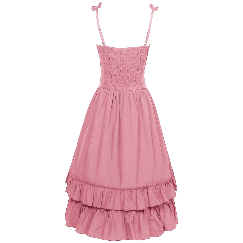 2026 Vintage Victorian Ruffle Midi Dress,High Waist A Line Women Sling Dress,Medieval Cosplay Party Dress for Women Summer Beach