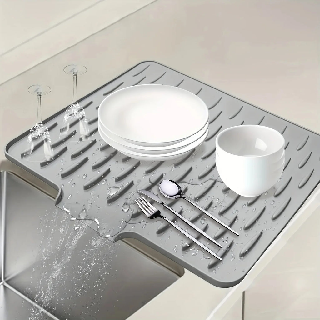 Tapete de silicona para cocina con diseño de drenaje incorporado, fácil de limpiar, adecuado para encimeras, fregaderos, refrigeradores