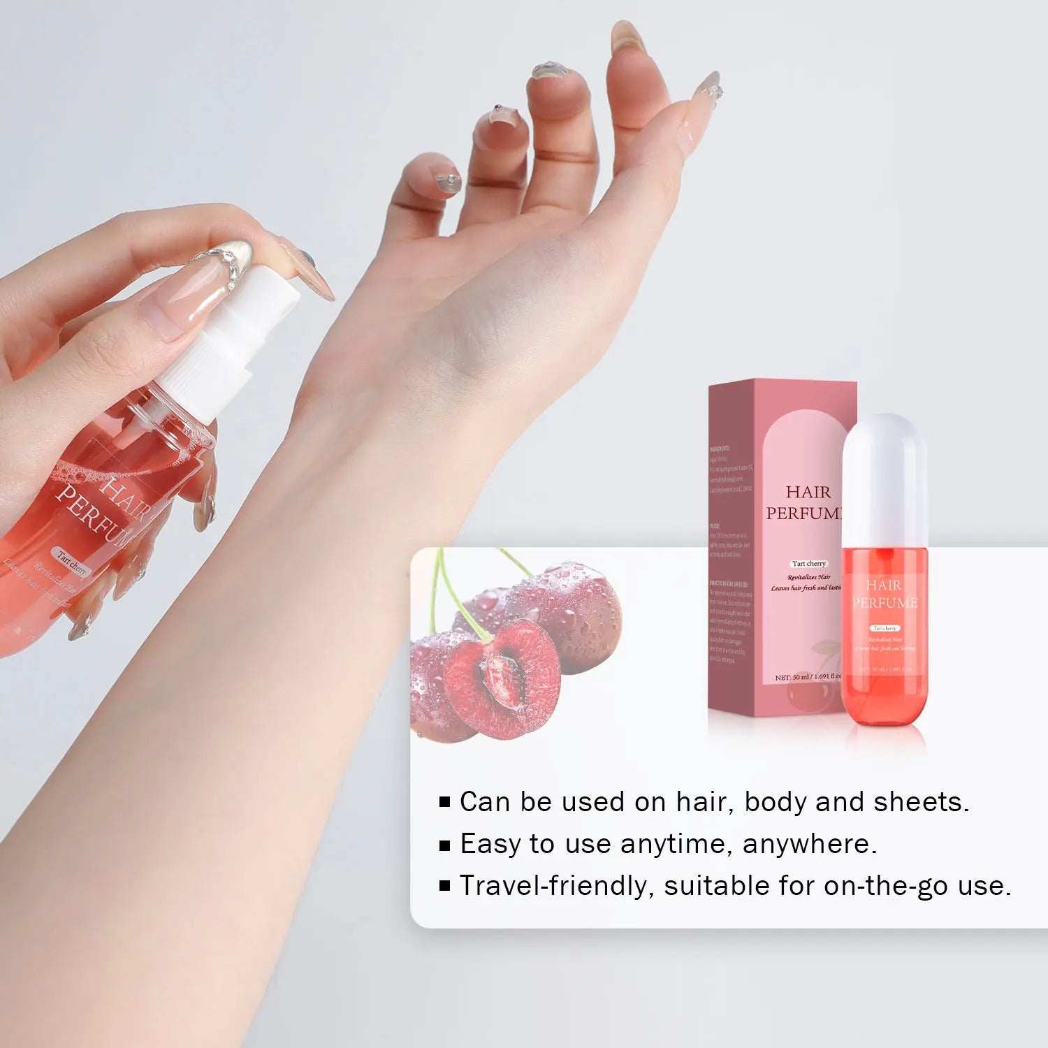 50ML Sheer Violet Hair Perfume for Women Clean Deodorizing Hair Spray & Body Mist Freshen Hair Body & Pillows Soft Musk Scent