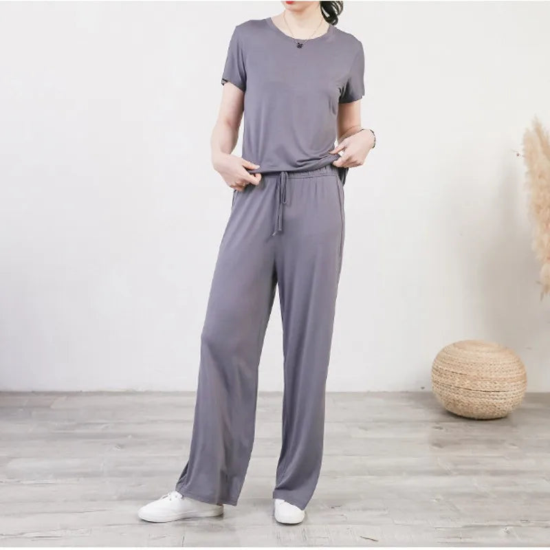 Women's Modal Straight Leg Pants - High Waist Casual Loose Slacks