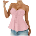 Chic Off Shoulder Bandeau Ruffled Vest Tops Women Summer Sleeveless Backless Strapless Tank Tops Street Casual Eyelet Cami Top