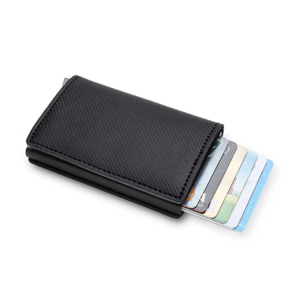 Carbon Fiber Credit Card Holder Wallets Men Brand Rfid Black Magic Trifold Leather Slim Mini Wallet Small Money Bag Male Purses