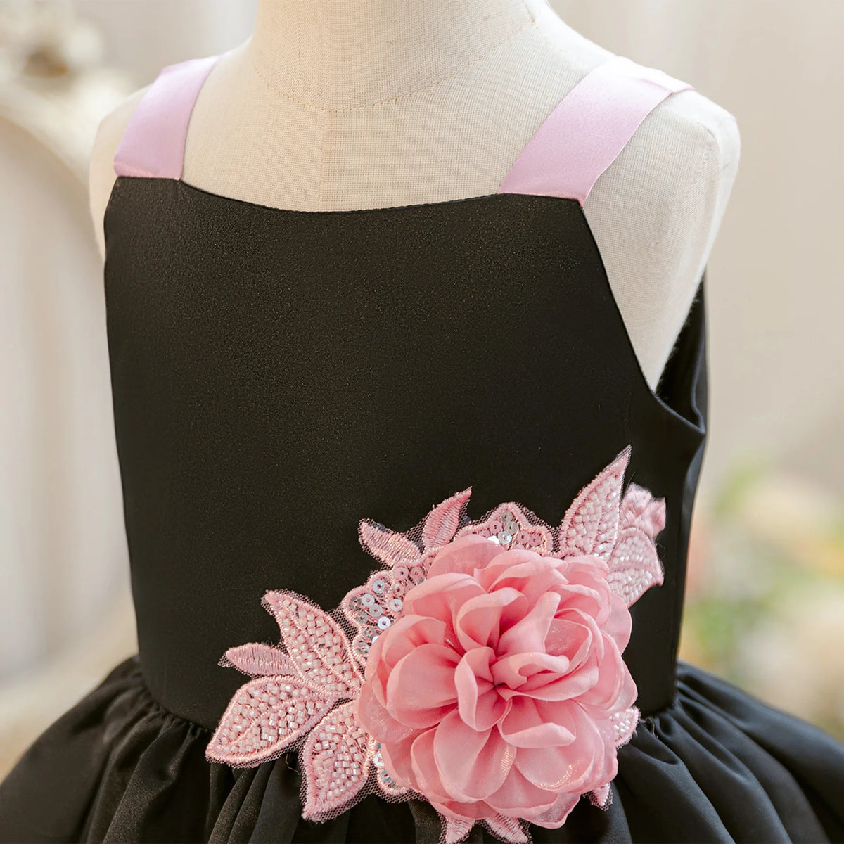 HETISO Tutu Flower Dresses For Children Black Kids Girls Birthday Princess Wedding Formal Party Ball Gown 2-10 Years