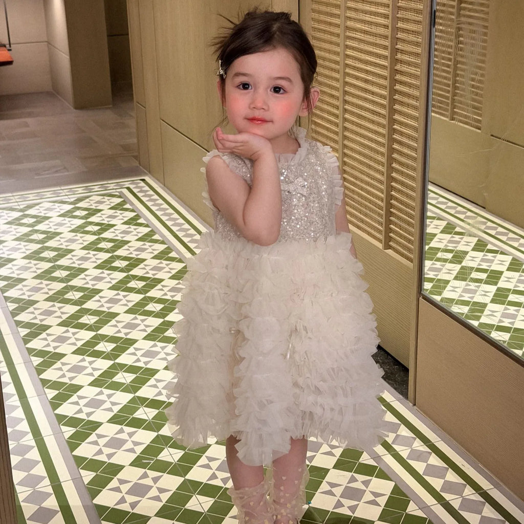 2026 summer new children's clothing sleeveless vest princess skirt sequined cake skirt