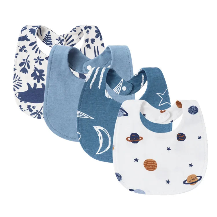 4-Piece Baby Bib Set - Cotton Cartoon Animal Print for Toddlers 1-3Y