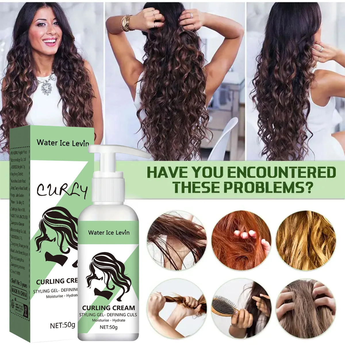 Water Ice Levin Curl Enhancer Cream - 50g with Keratin & Biotin