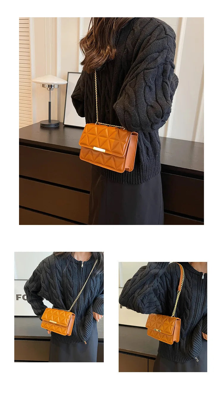 Women Quilted Chain Crossbody Bag Fashion Small Square Shoulder Purse Multi Color Casual Daily Handbag