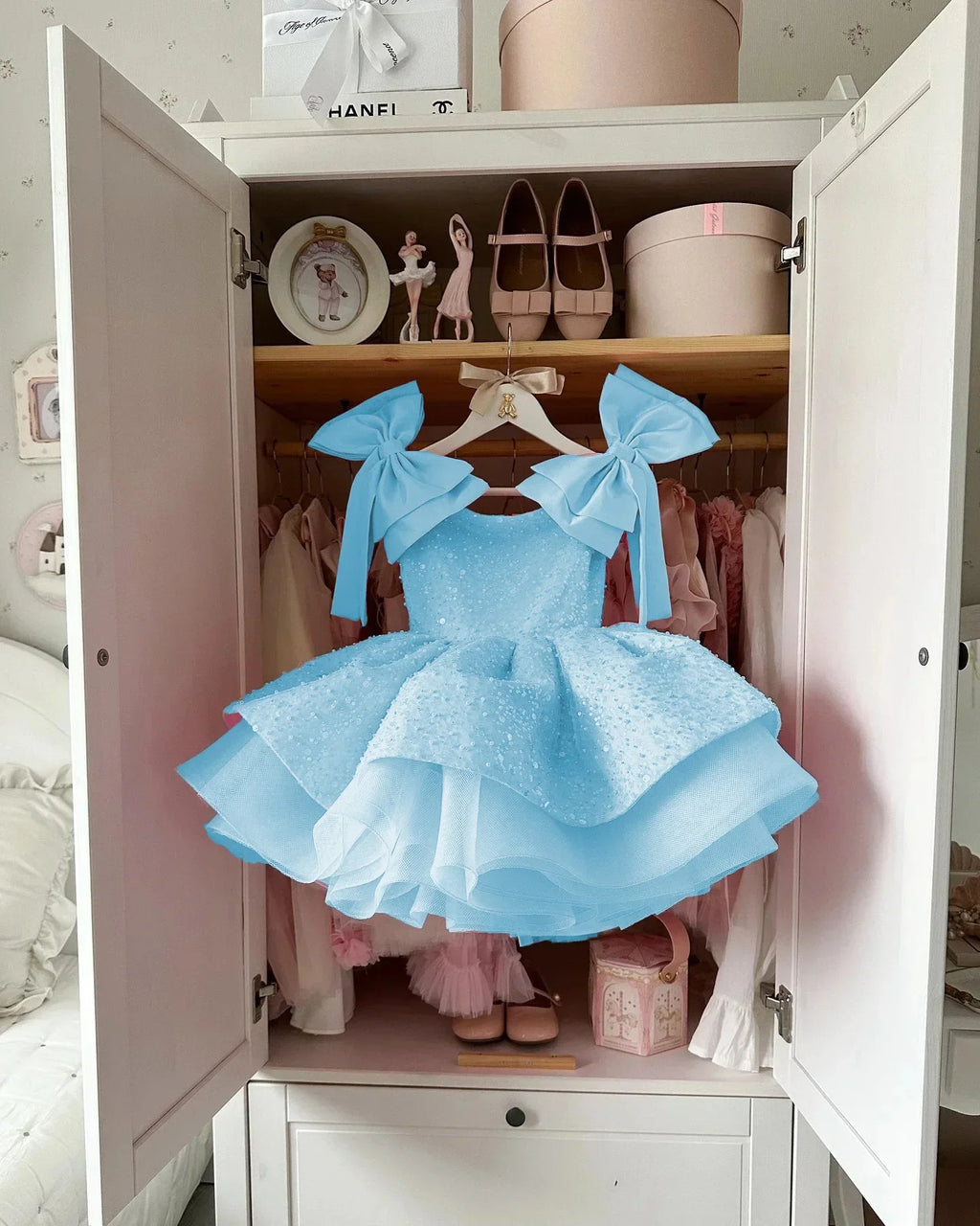 Party Dress Clothes Children Lovely Pink Flower Girl Wedding Sequins Beading with Bow Kids Birthday First Communion Ball Gowns