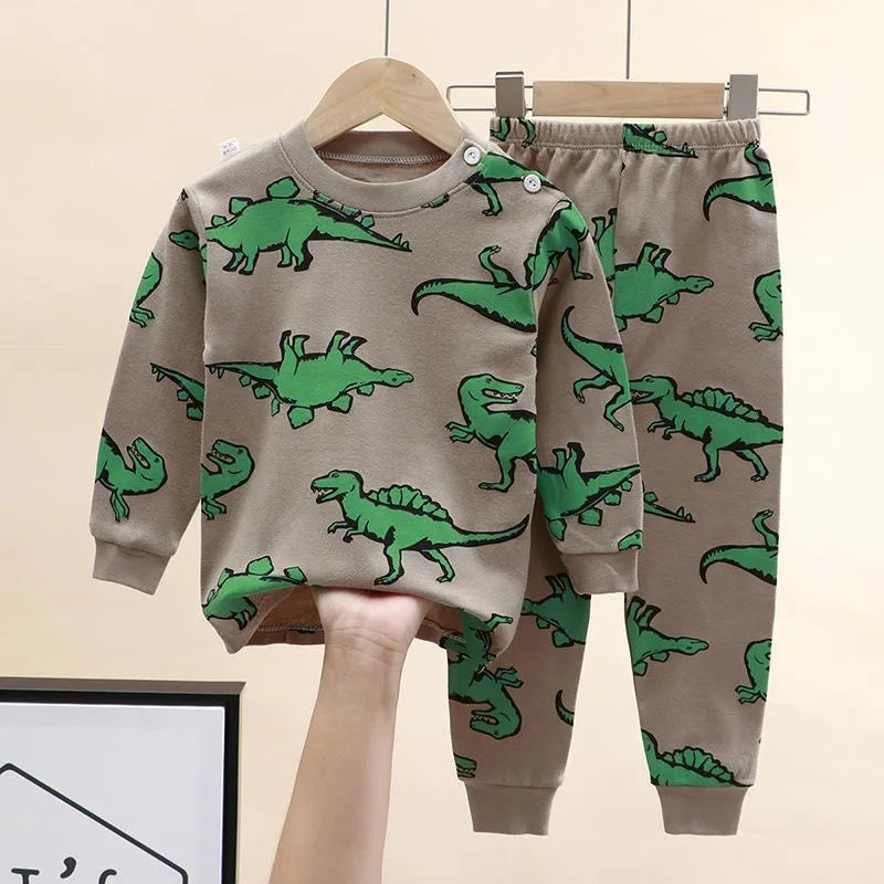 0 1 2 3 4years Baby Long Sleeve Suit Cartoon Printed Kids Home Clothes Pajamas Set Toddler Costume Cotton Children's Wear Pjs