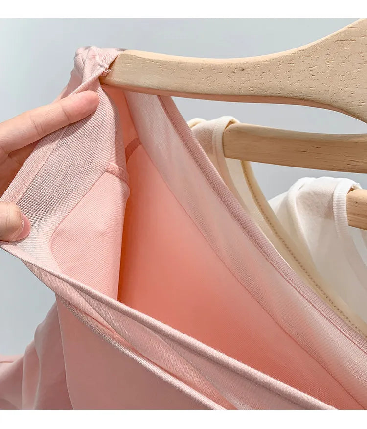 Unique Shoulder-Baring Pink Short-Sleeve T-Shirt Women's Summer New Style Korean Version Slim Fit Commute Style Cotton Material