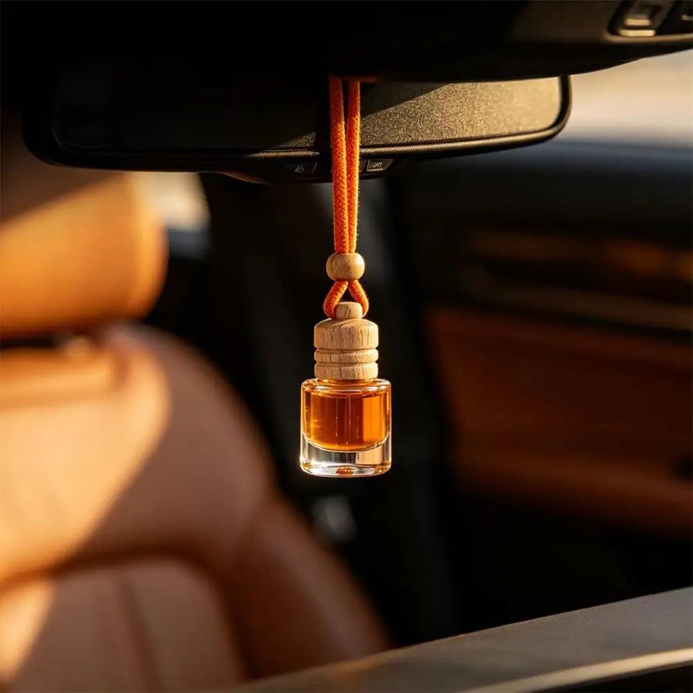Hanging Car Air Freshener Refillable Glass Bottle Wooden Cap Essential Oil Diffuser Pendant Long Lasting Auto Perfume Ornament