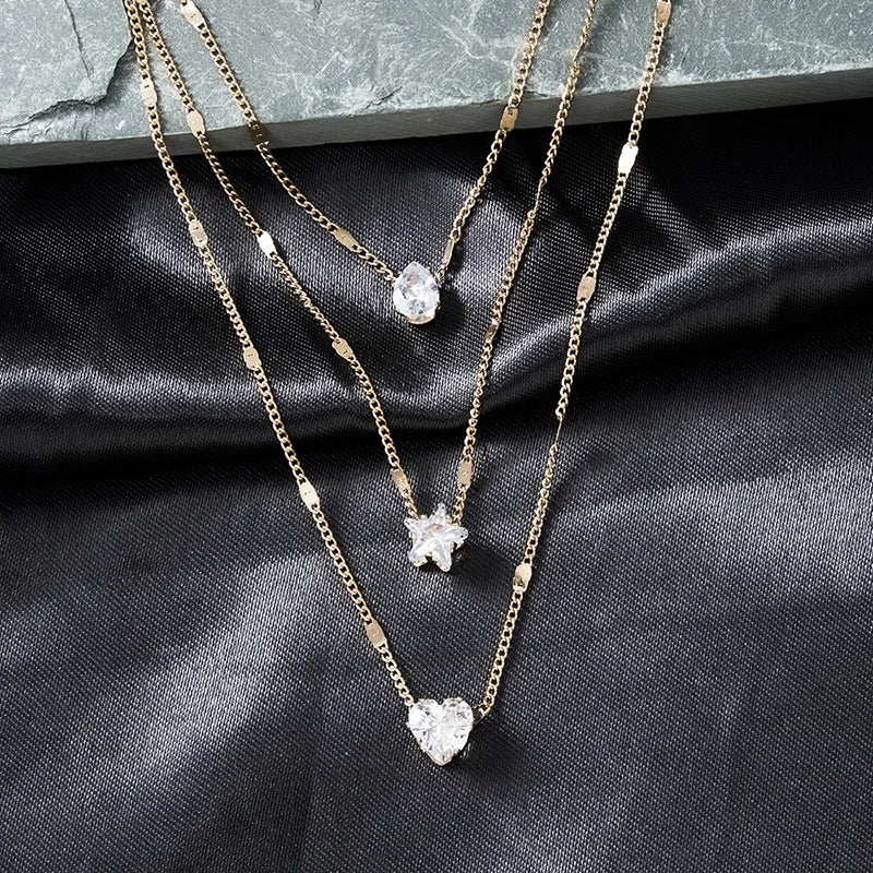 Trendy Zircon Pendant Necklace For Women'S Multilayer Chain Choker Fashion Female Shiny Jewelry