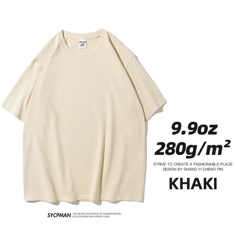 Mens Oversized 9.9oz Cotton Heavyweight Tee Short Sleeve Solid Color Casual For Men